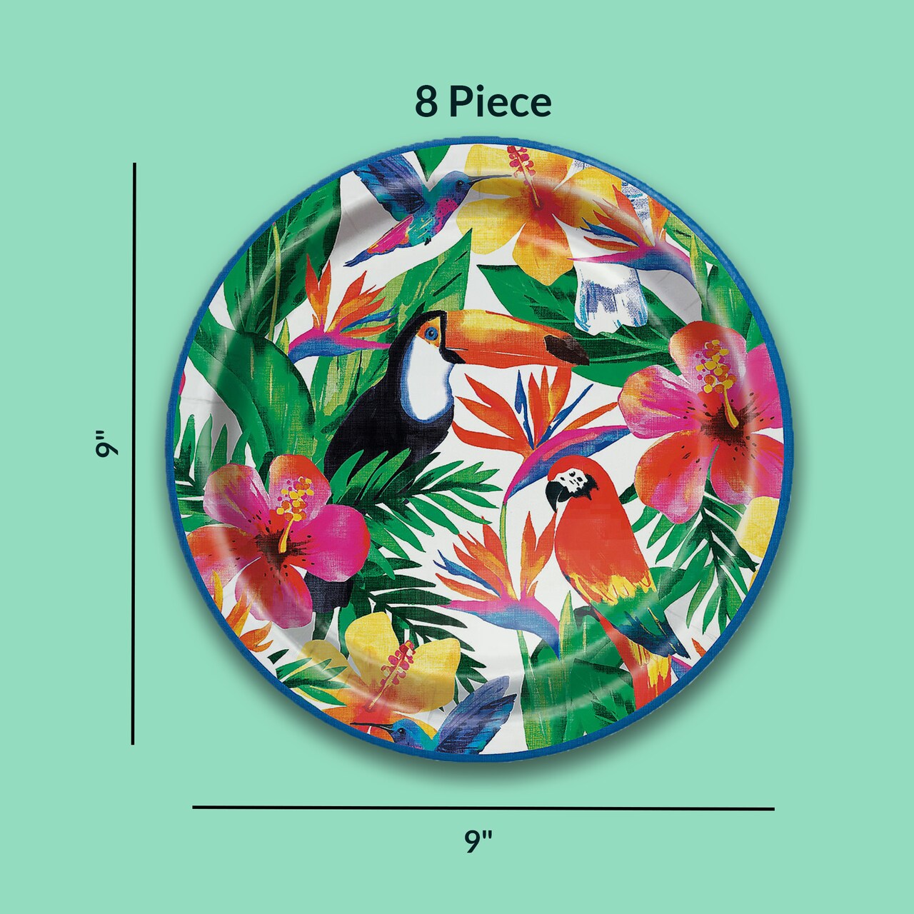 8 Count Tropical Palm Leaves Luau Party Paper Dinner Plates 9" Tropical Party Supplies